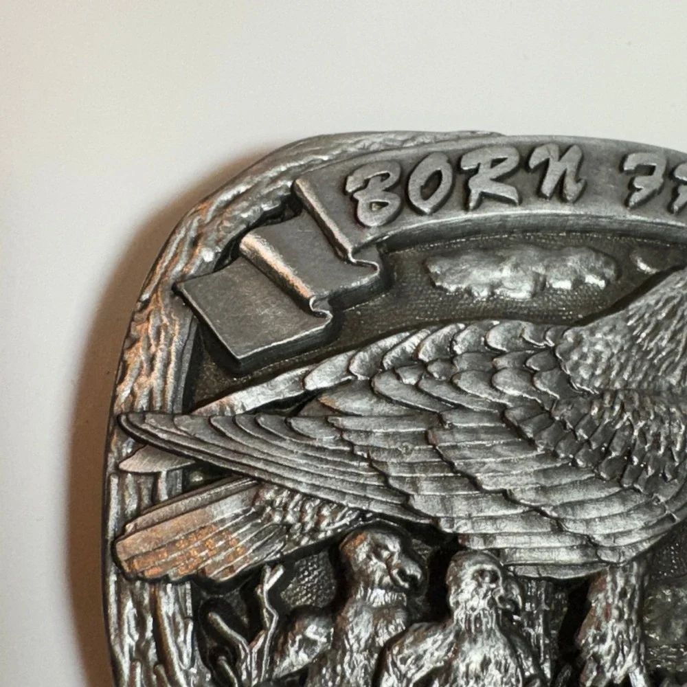Vintage USA Made Eagle Nest Born Free Belt Buckle Pewter‎ Metal 1987